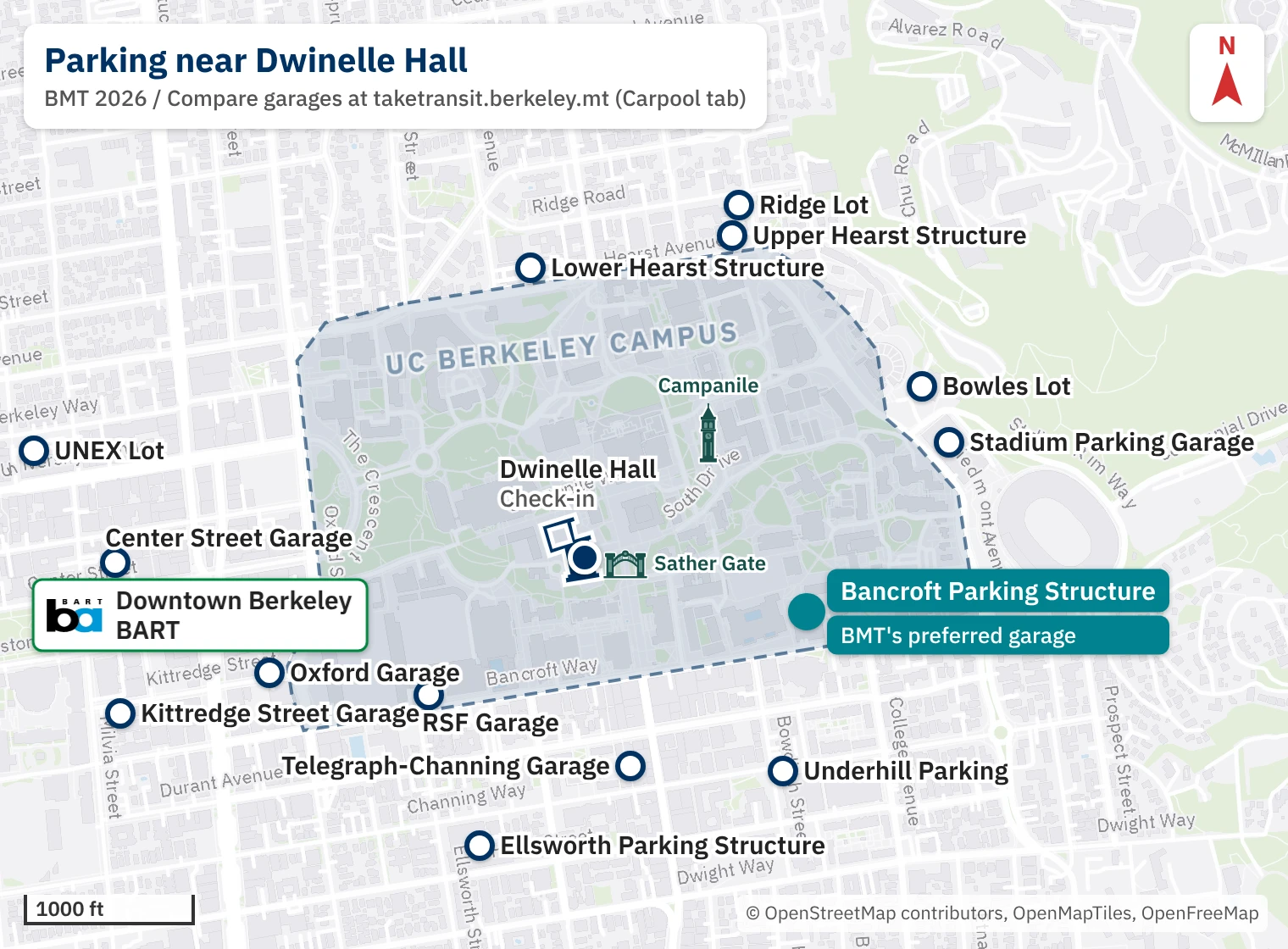 Map of the parking garages near Dwinelle Hall